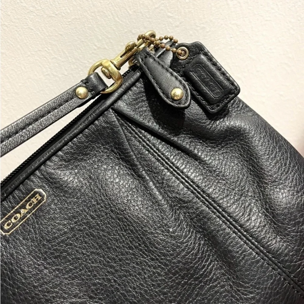 Coach Black Pebble Leather Zip Top Wristlet Large